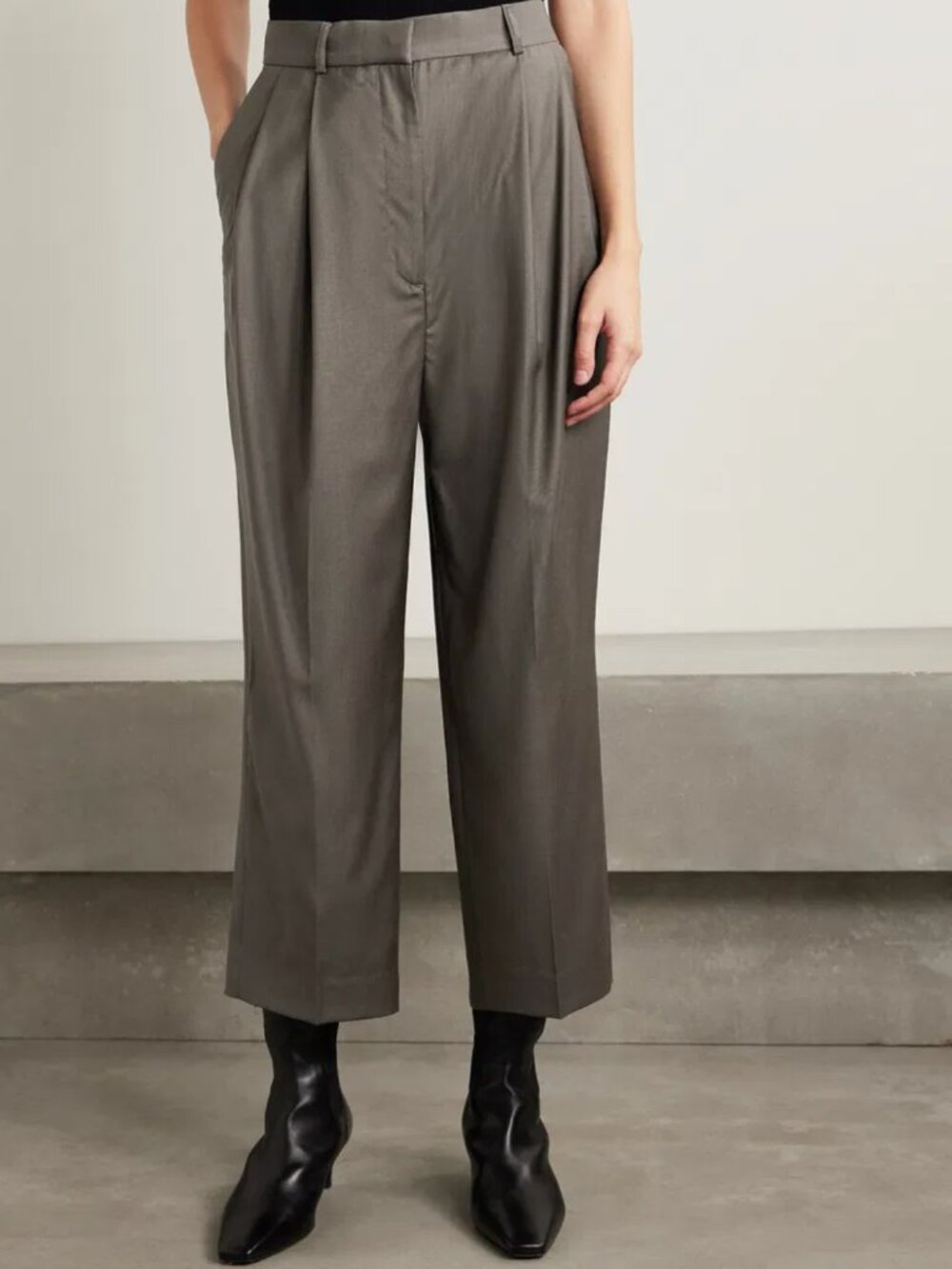 Cropped pleated wool straight-leg pants (NWOT) - Picture 3 of 9
